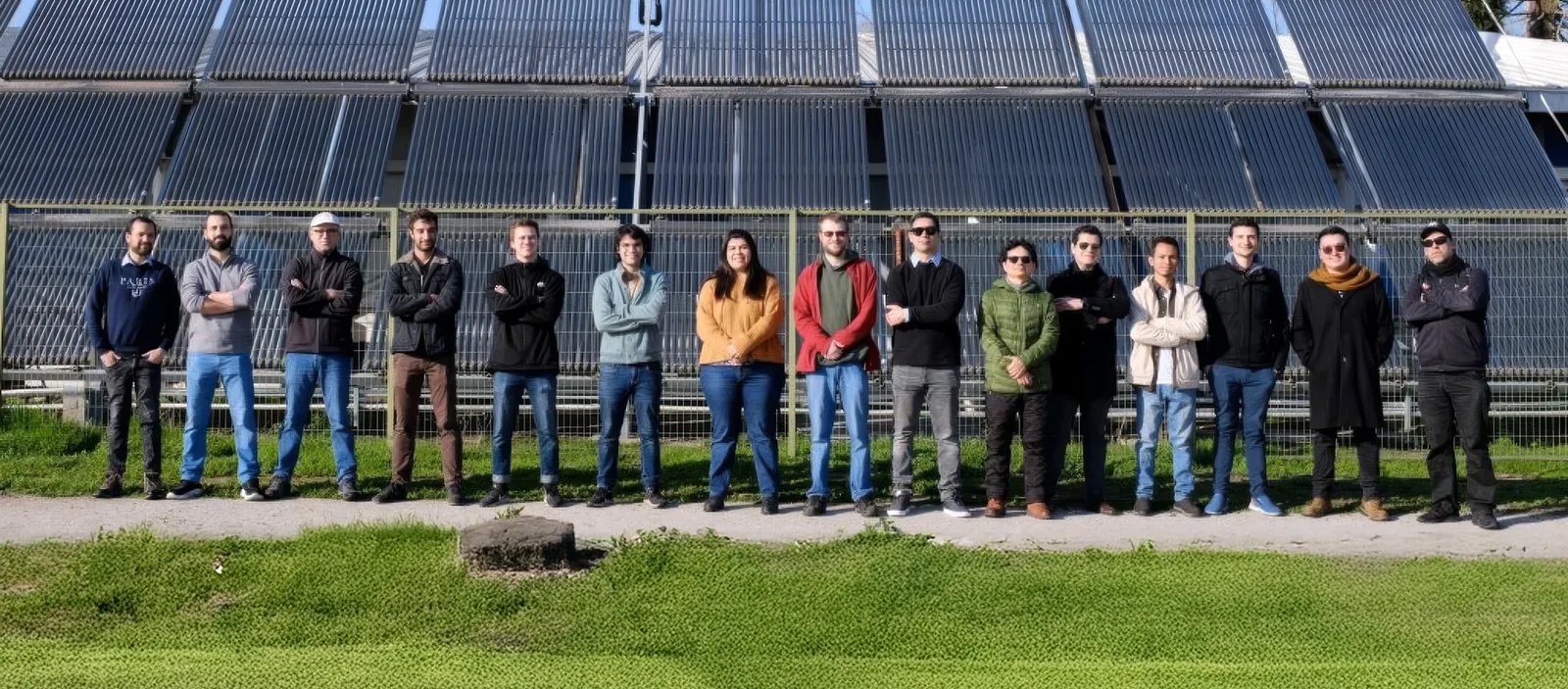 Equipo Grupos Solar delante de paneles solares