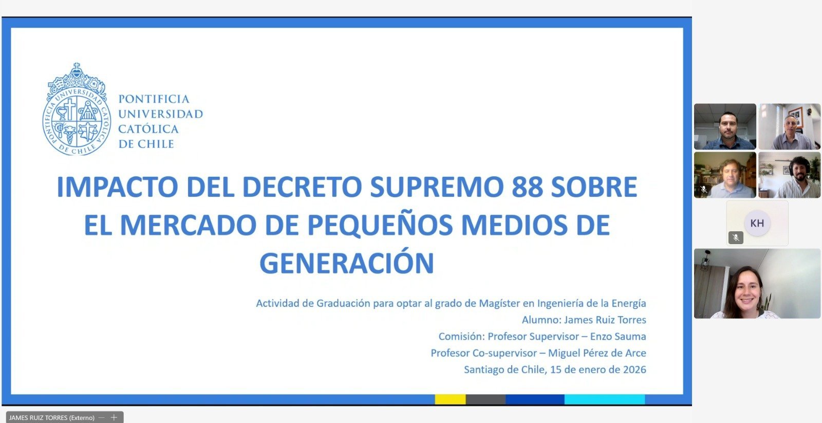 James Ruiz se convierte en un nuevo graduado del Magíster en Ingeniería de la Energía de la Pontificia Universidad Católica de Chile