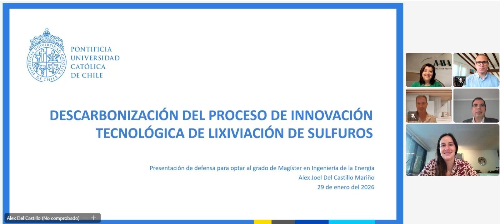 Alex Del Castillo se convierte en un nuevo graduado del Magíster en Ingeniería de la Energía de la Pontificia Universidad Católica de Chile